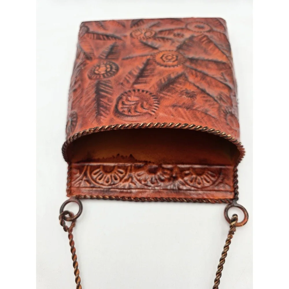 Metal Hanging Wall Pocket Orange Floral‎ Repousse Embossed